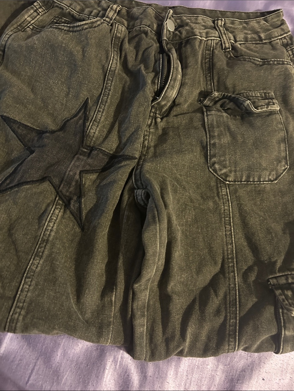 SHEIN Grey Cargo Pants with Star Patch